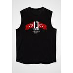 Darkhane 10 Kasım Atatürk'ü Anma Günü Siyah Unisex Kolsuz Tişört Kesik Kol T-Shirt - 001-Siyah - XL
