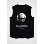 Darkhane Albert Einstein Portre Alıntı Siyah Unisex Kolsuz Tişört Kesik Kol T-Shirt - 001-Siyah
