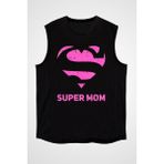 Darkhane Anneler Günü Süper Anne Siyah Unisex Kolsuz Tişört Kesik Kol T-Shirt - 001-Siyah