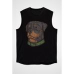 Darkhane Asil Köpek Rottweiler Siyah Unisex Kolsuz Kesik Kol T-Shirt - 001-Siyah