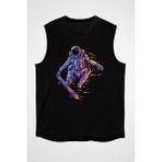 Darkhane Astronot Kaykaycı Siyah Unisex Kolsuz Tişört Kesik Kol T-Shirt - 001-Siyah