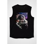 Darkhane Astronot Maymun Siyah Unisex Kolsuz Tişört Kesik Kol T-Shirt - 001-Siyah - 2XL