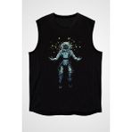 Darkhane Astronot ve Kelebekler Siyah Unisex Kolsuz Tişört Kesik Kol T-Shirt - 001-Siyah - XL
