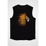Darkhane Ateşten Yeleli Aslan Siyah Unisex Kolsuz Tişört Kesik Kol T-Shirt - 001-Siyah