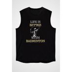 Darkhane Badminton Siyah Unisex Kolsuz Tişört Kesik Kol T-Shirt - 001-Siyah - 2XL