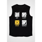 Darkhane Bateri Eat Sleep Drum Siyah Unisex Kolsuz Kesik Kol T-Shirt - 001-Siyah - XS