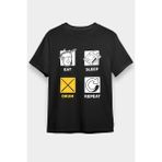 Darkhane Bateri Eat Sleep Drum Siyah Unisex Tişört T-Shirt - 001-Siyah - 2XL