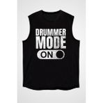 Darkhane Bateri Modu Açık Siyah Unisex Kolsuz Kesik Kol T-Shirt - 001-Siyah - 2XL