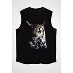 Darkhane Baykuş Siyah Unisex Kolsuz Tişört Kesik Kol T-Shirt - 001-Siyah - 2XL