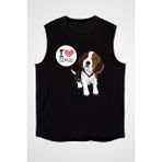 Darkhane Beagle Seviyorum Siyah Unisex Kolsuz Tişört Kesik Kol T-Shirt - 001-Siyah - XL