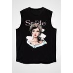Darkhane Benim Stilim Kadın Siyah Unisex Kolsuz Tişört Kesik Kol T-Shirt - 001-Siyah
