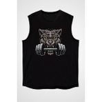 Darkhane Bodybuilding Kurt Siyah Unisex Kolsuz Tişört Kesik Kol T-Shirt - 001-Siyah - XS