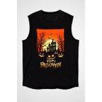 Darkhane Cadılar Bayramı-Halloween Siyah Unisex Kolsuz Tişört Kesik Kol T-Shirt - 001-Siyah - 2XL