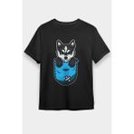 Darkhane Cepteki Sibirya Kurdu Husky Haski Siyah Unisex Tişört T-Shirt - 001-Siyah - L