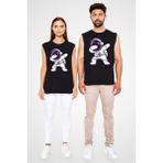 Darkhane Dabbing Dab Astronot Siyah Unisex Kolsuz Tişört Kesik Kol T-Shirt - 001-Siyah