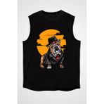 Darkhane Dedektif Buldog Siyah Unisex Kolsuz Tişört Kesik Kol T-Shirt - 001-Siyah - XL