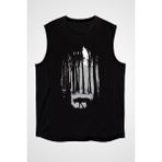 Darkhane Doğa ve Kurt Siyah Unisex Kolsuz Tişört Kesik Kol T-Shirt - 001-Siyah - 2XL
