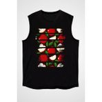 Darkhane Elma Siyah Unisex Kolsuz Kesik Kol T-Shirt - 001-Siyah