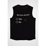 Darkhane Esprili Sarhoş Siyah Unisex Kolsuz Tişört Kesik Kol T-Shirt - 001-Siyah
