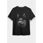 Darkhane Geceyarısı Sibirya Kurdu Husky Haski Siyah Unisex Tişört T-Shirt - 001-Siyah