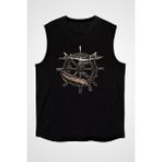 Darkhane Gemi Dümeni Siyah Unisex Kolsuz Tişört Kesik Kol T-Shirt - 001-Siyah - 2XL
