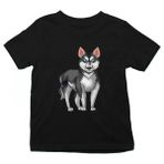 Darkhane Gökkuşağı ve Sibirya Kurdu Husky Haski Siyah Unisex Çocuk Tişört T-Shirt - 001-Siyah - 7 - 8 Yaş
