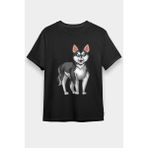 Darkhane Gökkuşağı ve Sibirya Kurdu Husky Haski Siyah Unisex Tişört T-Shirt - 001-Siyah - L