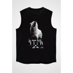 Darkhane Göktürk Uluyan Kurt Siyah Unisex Kolsuz Tişört Kesik Kol T-Shirt - 001-Siyah
