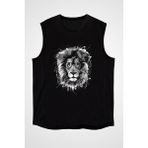 Darkhane Gözlüklü Aslan Siyah Unisex Kolsuz Tişört Kesik Kol T-Shirt - 001-Siyah - 2XL