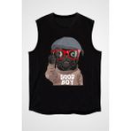 Darkhane Gözlüklü Kötü Pug Siyah Unisex Kolsuz Tişört Kesik Kol T-Shirt - 001-Siyah - XL