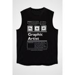 Darkhane Grafiker Dizayner Siyah Unisex Kolsuz Tişört Kesik Kol T-Shirt - 001-Siyah - M
