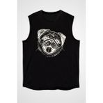 Darkhane Gülen Pug Siyah Unisex Kolsuz Tişört Kesik Kol T-Shirt - 001-Siyah - XL