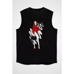 Darkhane Günlük Spor Giyim Stili Moda Siyah Unisex Kolsuz Tişört Kesik Kol T-Shirt - 001-Siyah