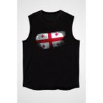 Darkhane Gürcistan - Georgia Siyah Unisex Kolsuz Tişört Kesik Kol T-Shirt - 001-Siyah