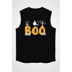 Darkhane Halloween Boo Cadılar Bayramı Siyah Unisex Kolsuz Tişört Kesik Kol T-Shirt - 001-Siyah
