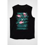 Darkhane Hindistan Cevizi ve Flamingo Siyah Unisex Kolsuz Tişört Kesik Kol T-Shirt - 001-Siyah - 2XL