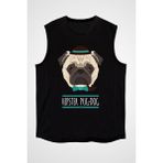 Darkhane Hipster Pug Siyah Unisex Kolsuz Tişört Kesik Kol T-Shirt - 001-Siyah