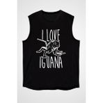 Darkhane Iguana Sevgisi Siyah Unisex Kolsuz Tişört Kesik Kol T-Shirt - 001-Siyah