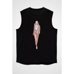 Darkhane Iş Kadını Tarzı Siyah Unisex Kolsuz Tişört Kesik Kol T-Shirt - 001-Siyah - M