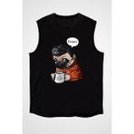 Darkhane Kahve Seven Pug Siyah Unisex Kolsuz Tişört Kesik Kol T-Shirt - 001-Siyah - 2XL
