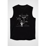 Darkhane Kalpli Balon Tutan Astronot Siyah Unisex Kolsuz Tişört Kesik Kol T-Shirt - 001-Siyah - 2XL