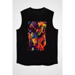 Darkhane Kanaviçe Siyah Unisex Kolsuz Tişört Kesik Kol T-Shirt - 001-Siyah