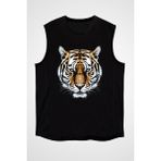 Darkhane Kaplan Bakışı Siyah Unisex Kolsuz Tişört Kesik Kol T-Shirt - 001-Siyah - 2XL