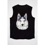 Darkhane Karizma Sibirya Kurdu Husky Haski Siyah Unisex Kolsuz Kesik Kol T-Shirt - 001-Siyah - XS