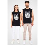 Darkhane Karizma Sibirya Kurdu Husky Haski Siyah Unisex Kolsuz Tişört Kesik Kol T-Shirt - 001-Siyah - XL