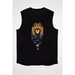 Darkhane Karizmatik Gözlüklü Aslan Siyah Unisex Kolsuz Tişört Kesik Kol T-Shirt - 001-Siyah - XS