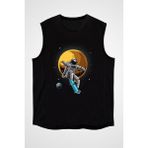 Darkhane Kaykay Yapan Astronot Siyah Unisex Kolsuz Tişört Kesik Kol T-Shirt - 001-Siyah - XL