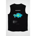 Darkhane Kazakistan Siyah Unisex Kolsuz Tişört Kesik Kol T-Shirt - 001-Siyah - XL