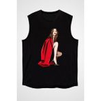 Darkhane Kırmızı Ceket Stili Siyah Unisex Kolsuz Kesik Kol T-Shirt - 001-Siyah
