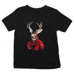 Darkhane Kırmızı Deri Ceketli Geyik Siyah Unisex Çocuk Tişört T-Shirt - 001-Siyah - 11 - 12 Yaş